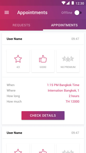 Mobile App Bookings screen